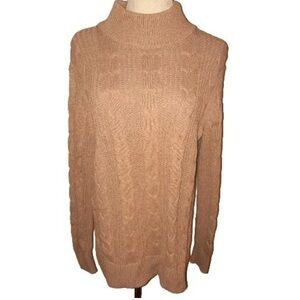 Banana Republic Mock Neck Brown Cotton Blend Cable Knit Tunic Sweater Size XL